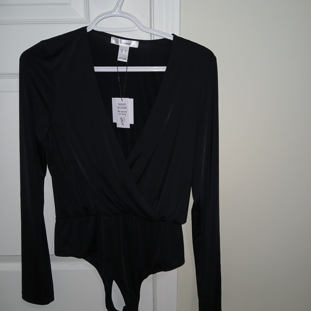 Revamped Classic Black Wrap Bodysuit